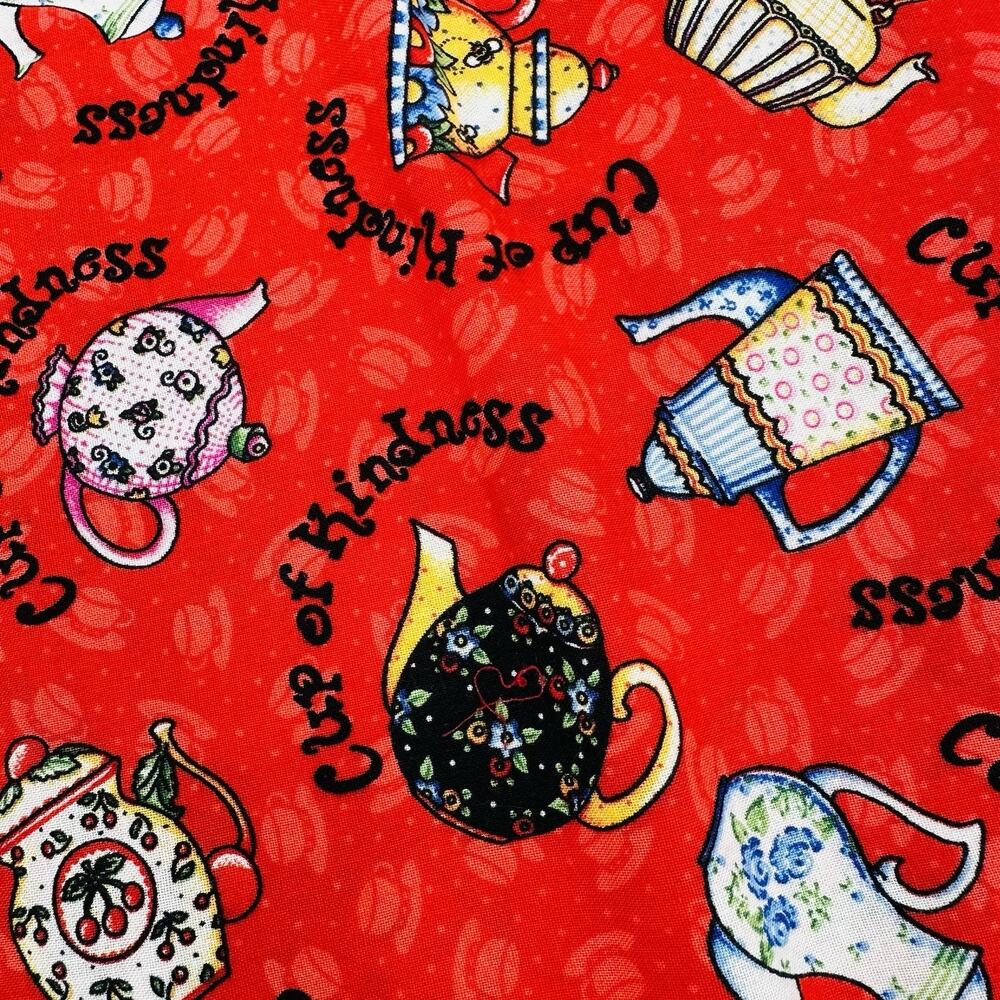 Mary Engelbreit Teapots Cup of Kindness VIP Cranston 2006 Vintage - 2 YARDS Red